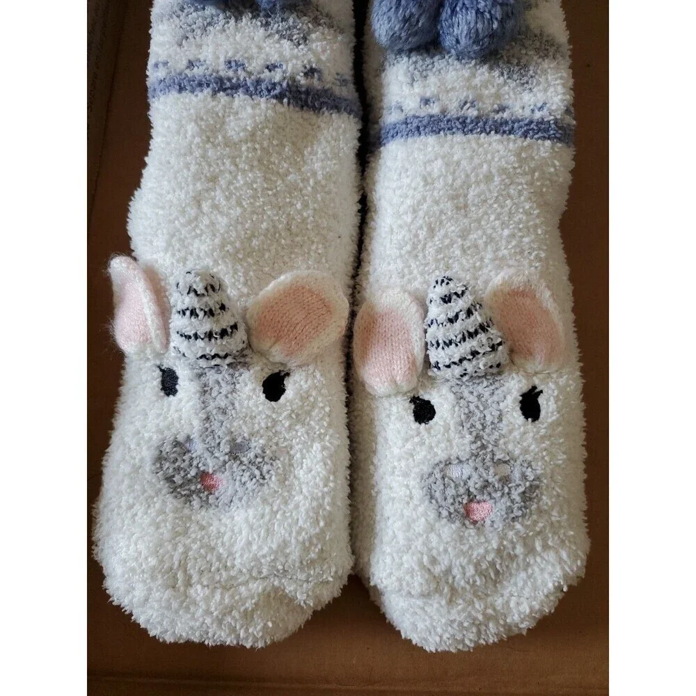 Cuddl Duds Sherpa Lined Critter Socks, Womens Size 4-10 Unicorn White‎